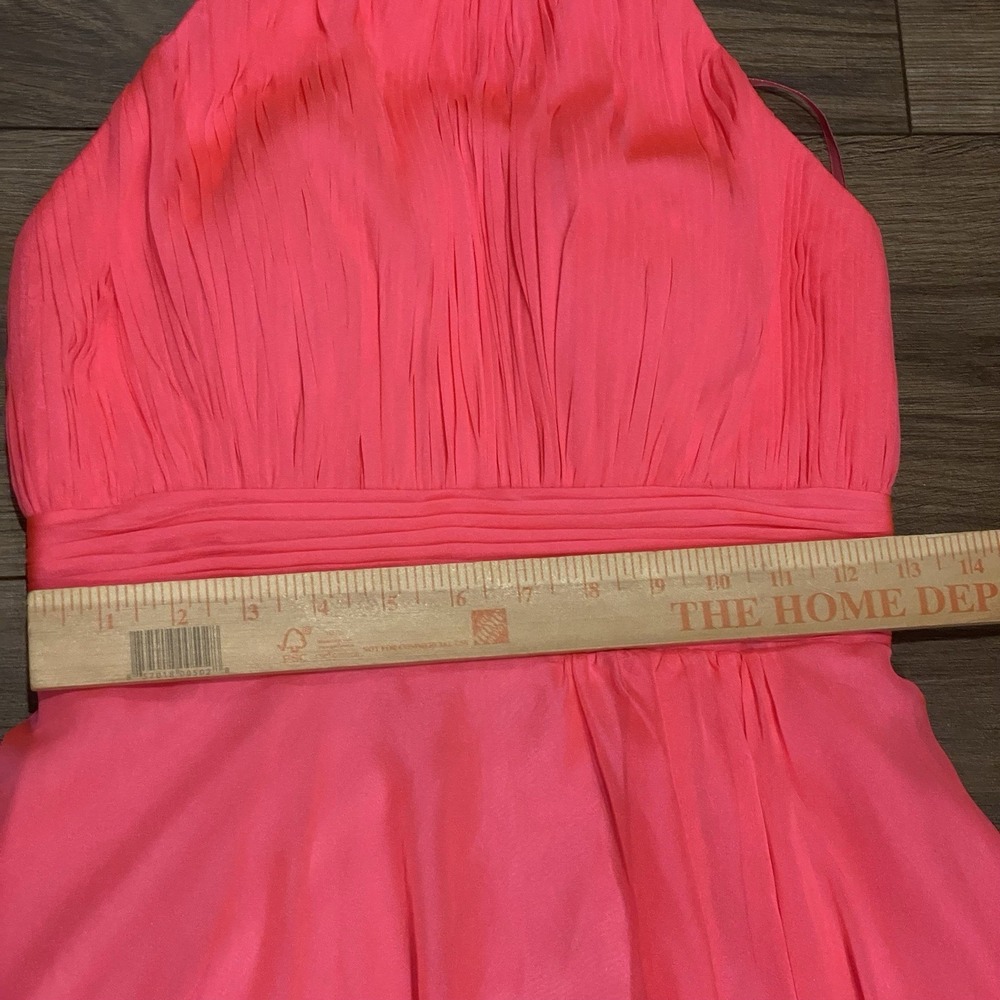 Mac Duggal Hot Pink High Neck Tiered Chiffon Halter Side Slit Gown Size 2 $258 - Picture 15 of 16
